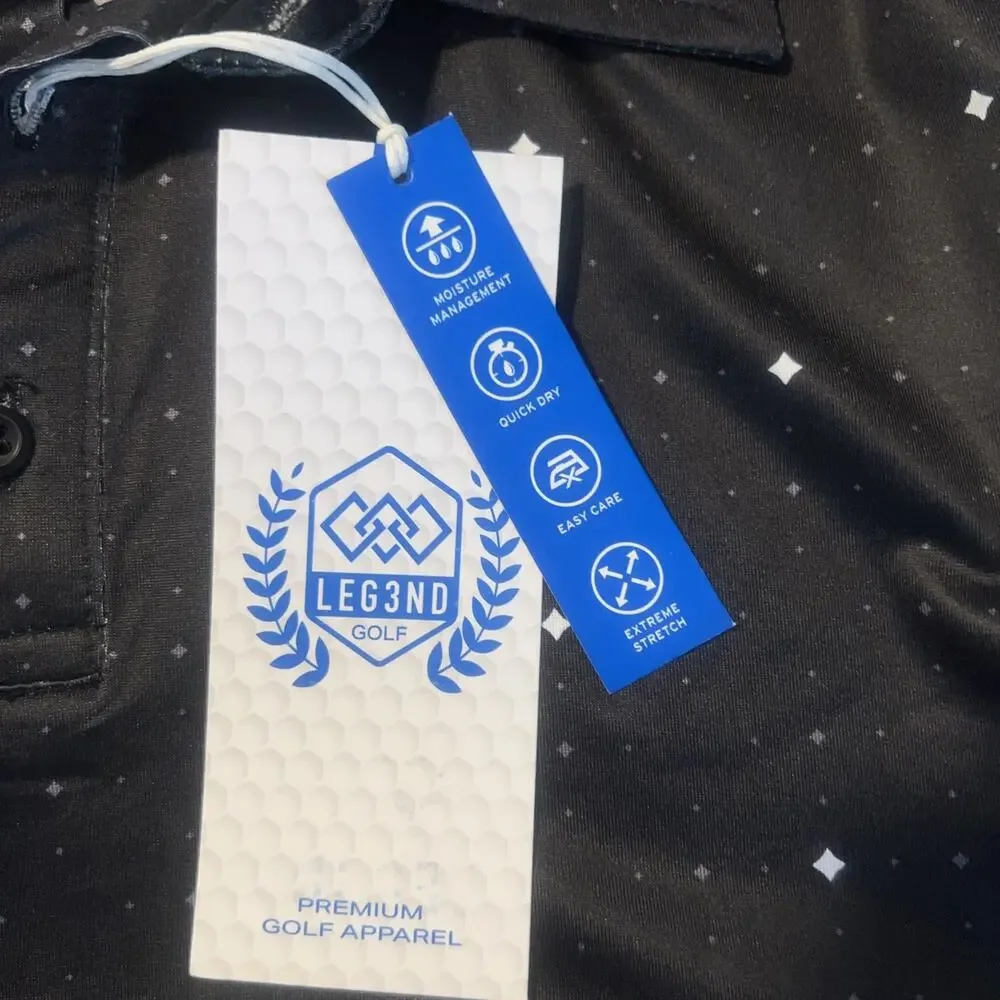 LEG3ND Golf Polo Shirt Mens Medium Black White Print Stretch Performance NWT - Picture 4 of 5